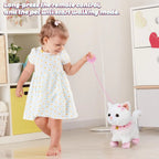 Interactive Lifelike Walking Toy Cat for Kids, Touch&Voice Controlled Remote with Leash, Wags Tail, birthday Christmas Gift