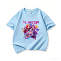 Girls K-POP Idol Group Print Short Sleeve T-Shirt Cute Cartoon Graphic Tee Kids Summer Casual Top