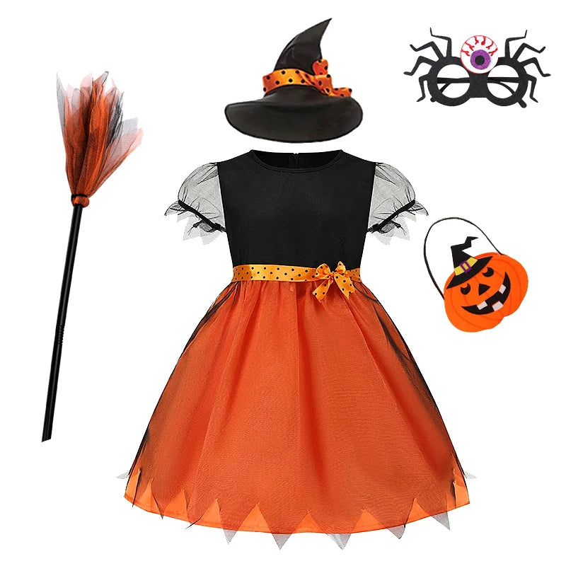 Baby Girls Halloween Witch Costume Children Cosplay Vampire Dresses Carnival Party Clothes Dress Up Clothes for Children