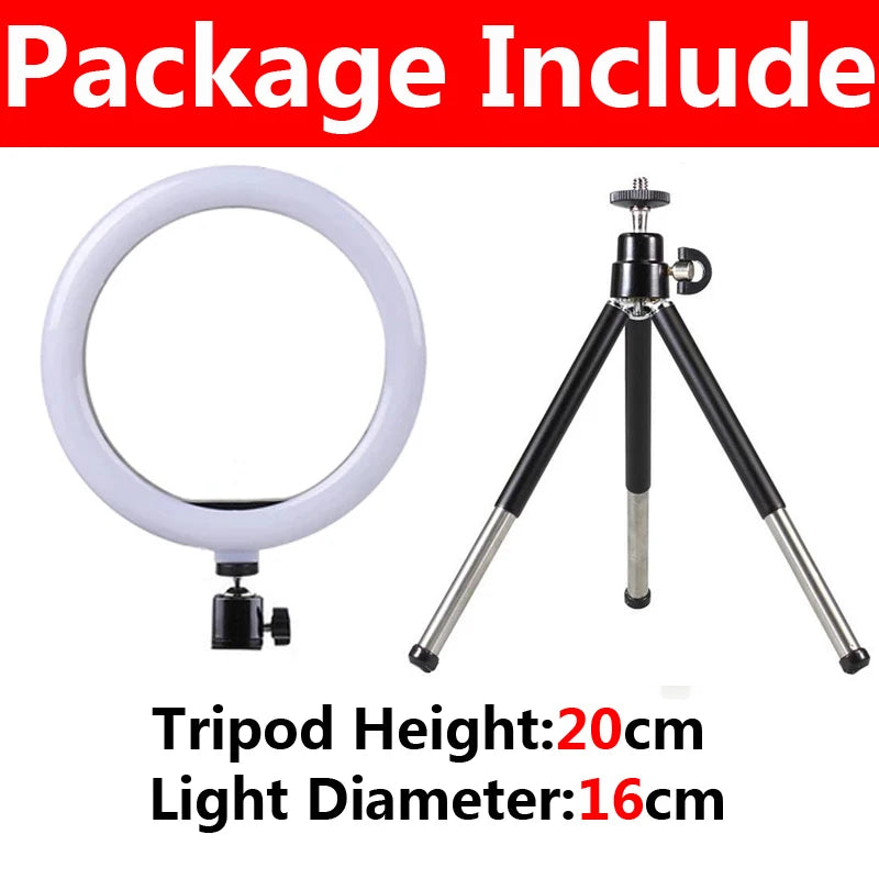 10 inch LED Selfie Ring Light Dimmable Photography Fill Lamp with Mini tripod for Mobile Phone Live Video Photo Studio Ringlight