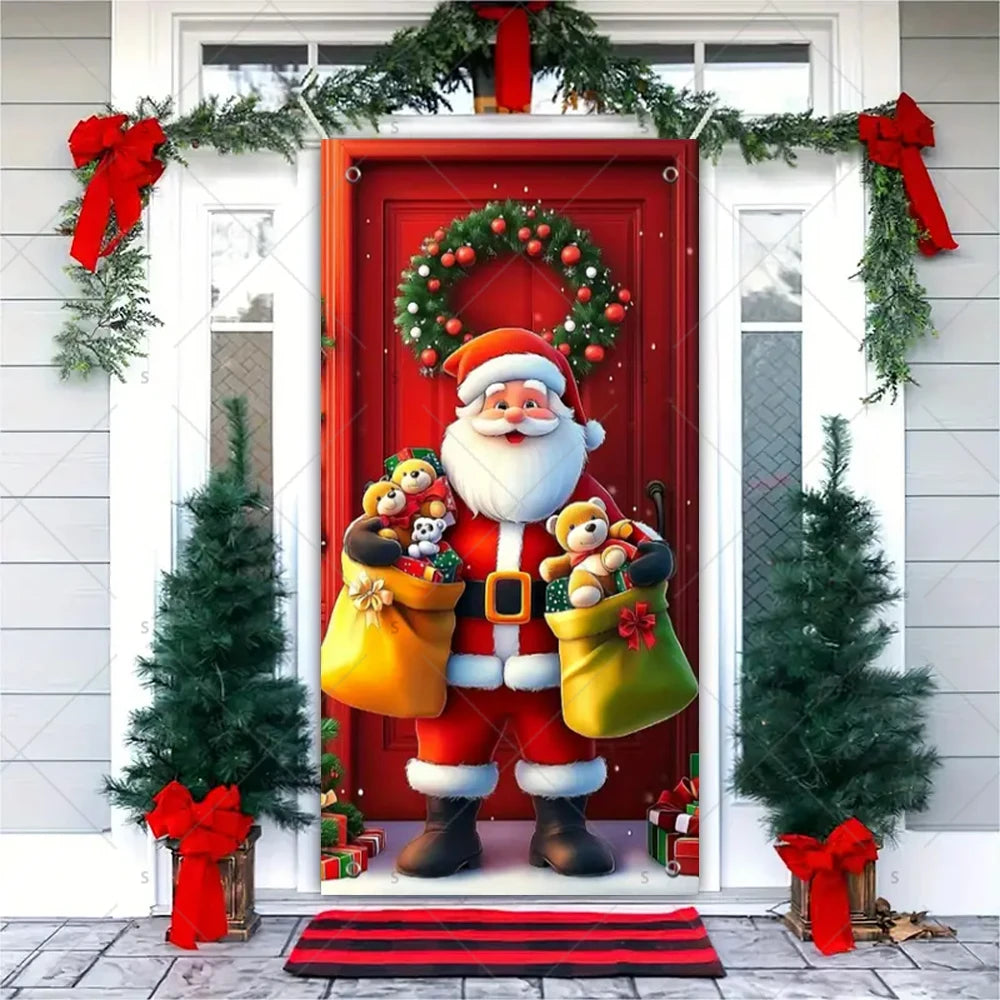 Christmas Theme Santa Claus Santa Dog Snowman Door Cover Banner Festive Party Decoration Supplies Photography Props Xmas Gifts