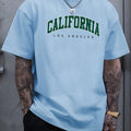 Summer Men's 100% Cotton Casual Sports Loose Large california letter Printed Comfortable Round Neck Short Sleeve T-shirt Top