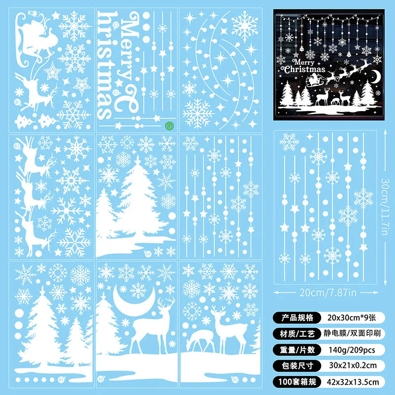New White Christmas Sticker Santa Claus Christmas Static Sticker Shopping Mall Shop Window Background Decorative Window Sticker