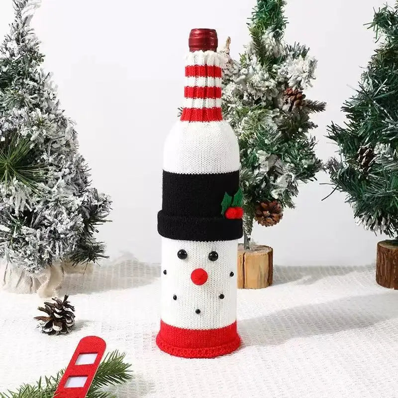 Christmas Wine Bottle Cover Set Santa Snowman Woven Wine Bottle Bags for Christmas Party Dinner Table Decorations New Year Gifts