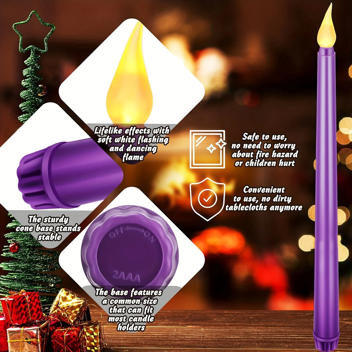 6pc LED Flickering Flameless Candles 28CM Taper Candles Halloween & Christmas Decor Wedding Home Festive Decor Battery Operated