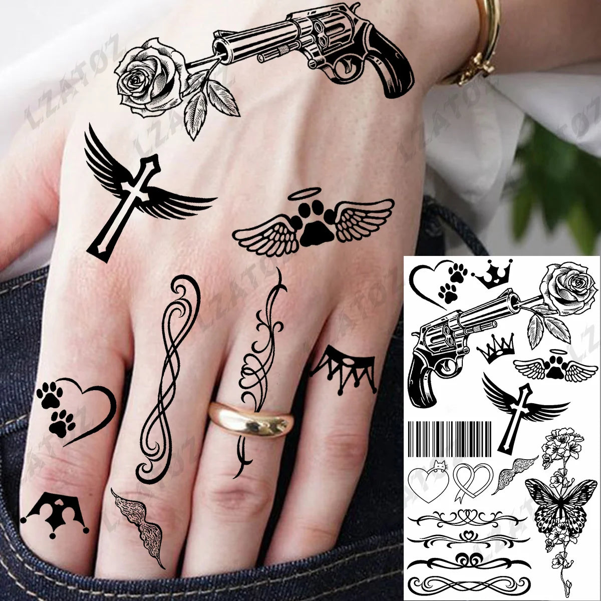 Realistic Eye Flower Temporary Tattoos For Woman Adults Rose Butterfly Tiny Fake Tattoo Sticker 3D Finger Waterproof Tatoos