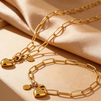 2Pcs/Set Elegant Stainless Steel Love Heart Bracelet For Women Couple Daily Holiday Wear Durable Jewelry Valentine's Day Gift