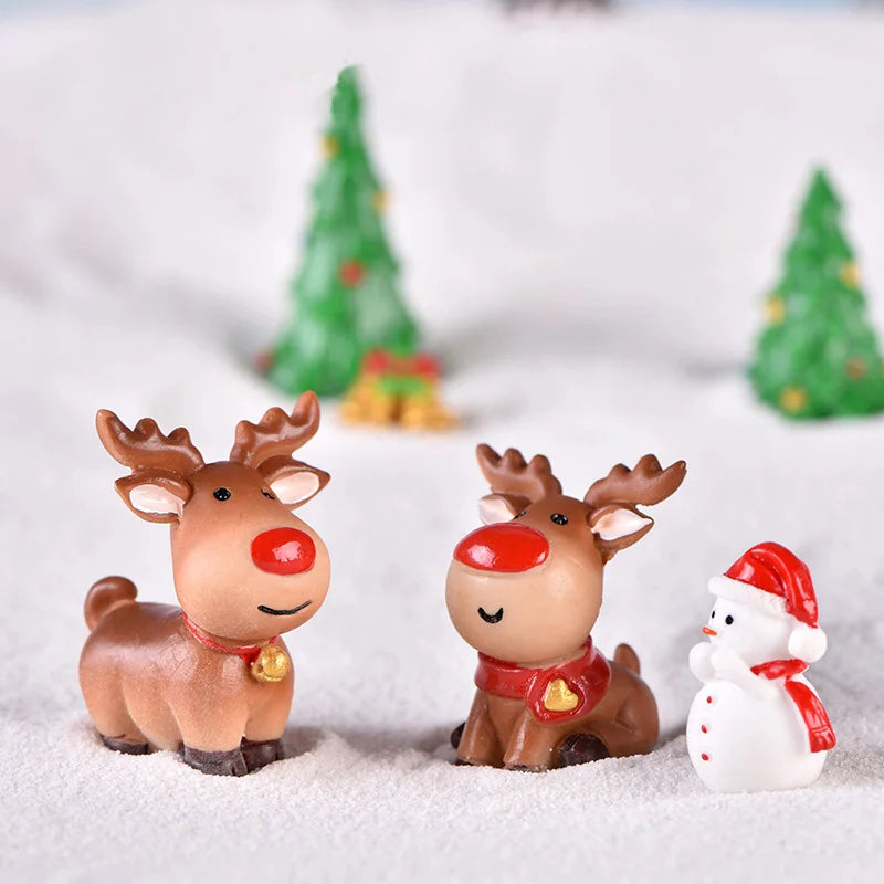 New Christmas Deer Santa Claus Sled Tree Snowman Figurine Doll House Home Decor Miniature Garden Decoration Accessories Modern