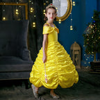 Yellow Princess Dress Halloween Cosplay Costumes Beauty and The Beast Kid Dress For 2-10Y Girls Birthday Party Children Clothing