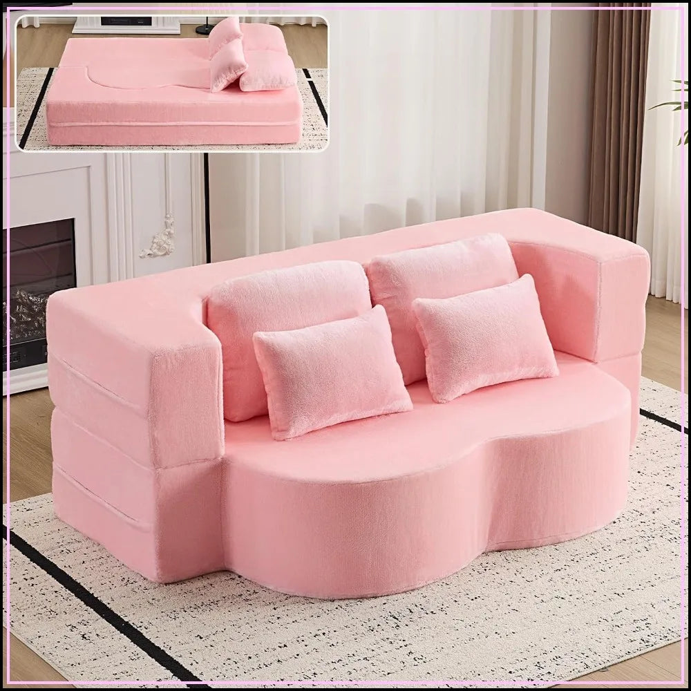 78" Convertible Sofa Bed, Full Size Sleeper Couch, Pink