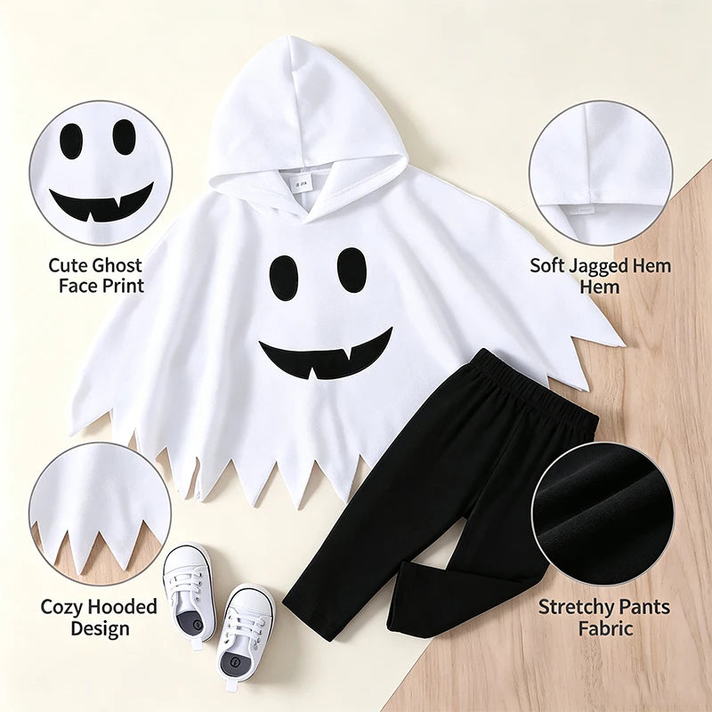 Infant Halloween Ghost Cosplay Costume Baby Hooded Cape Poncho Cloak for Kids Party Dress Up Wear