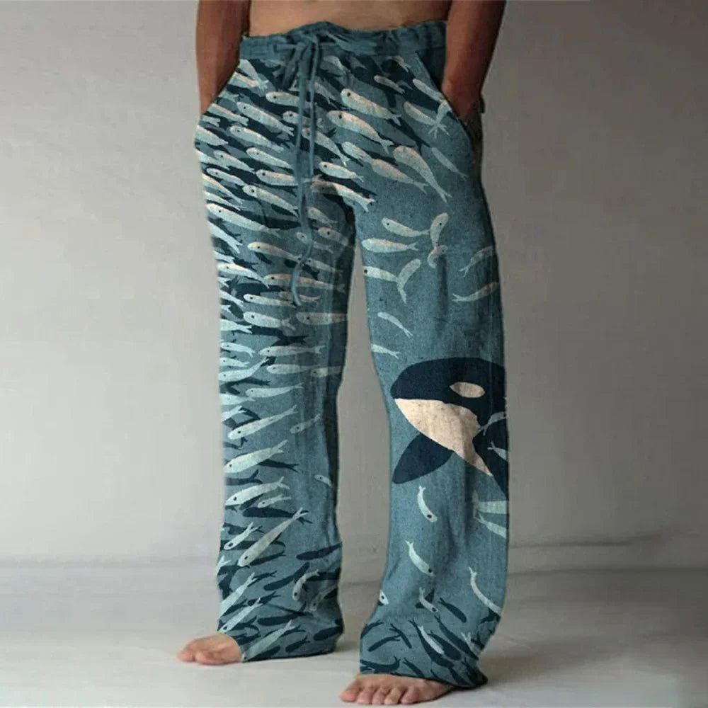 Loose And Casual men's New Bamboo Leaf 3D Printed sweatpants, Versatile And Fashionable Pocket Drawstring Sports Pants