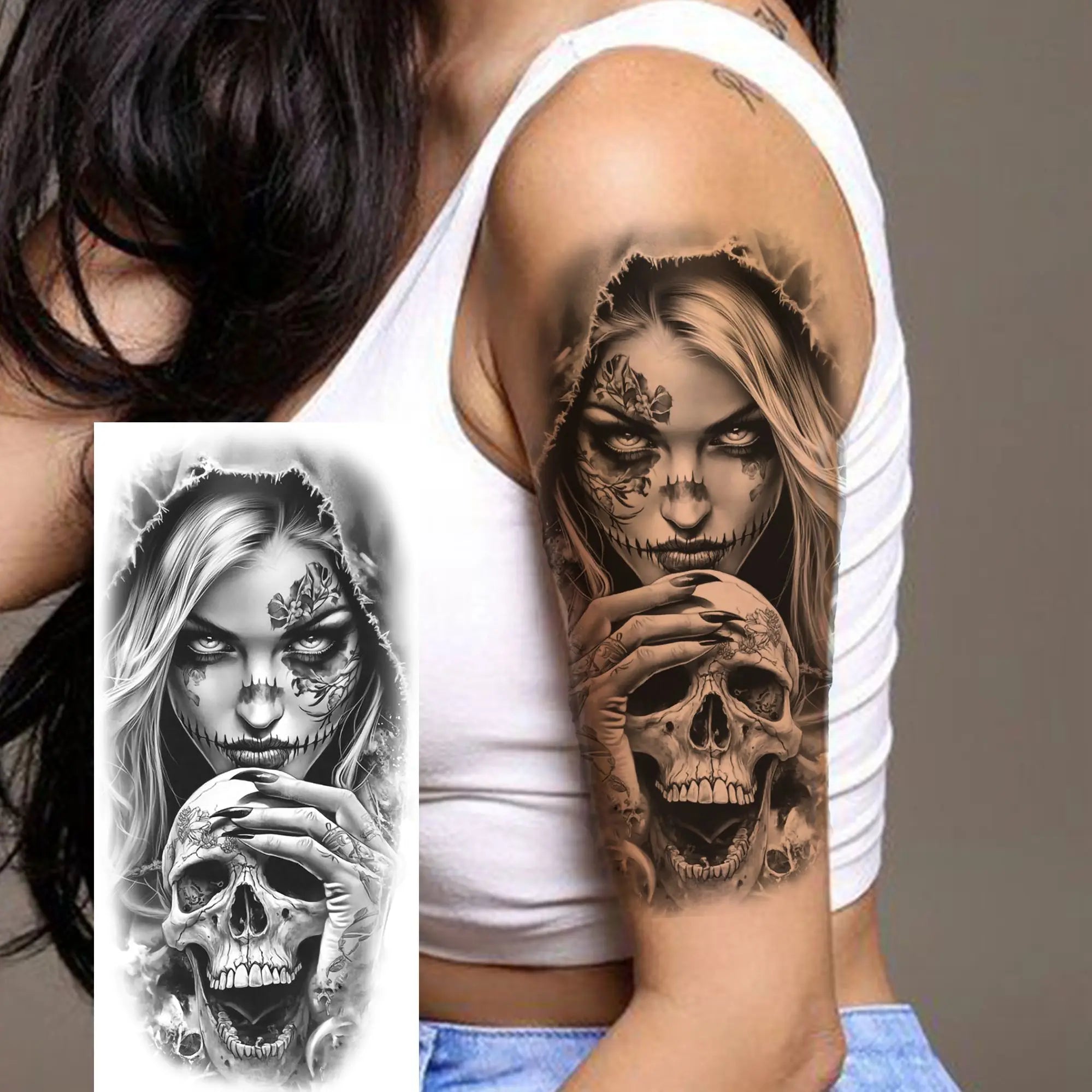 1 Sheet Bad Guy Robber Poker Temporary Tattoos For Men Women Gangster Joker Rebel Waterproof Realistic Fake Tattoo Arm Stickers