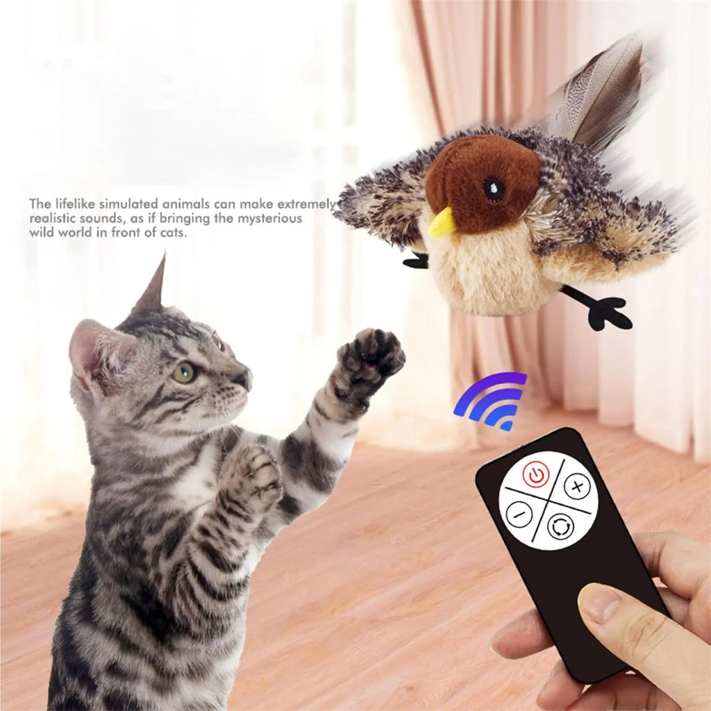 Interactive Cat Bird Toy 3 Levels Adjustable Simulated Chirping Electric Soft Plush with Flapping Wings for Kittens