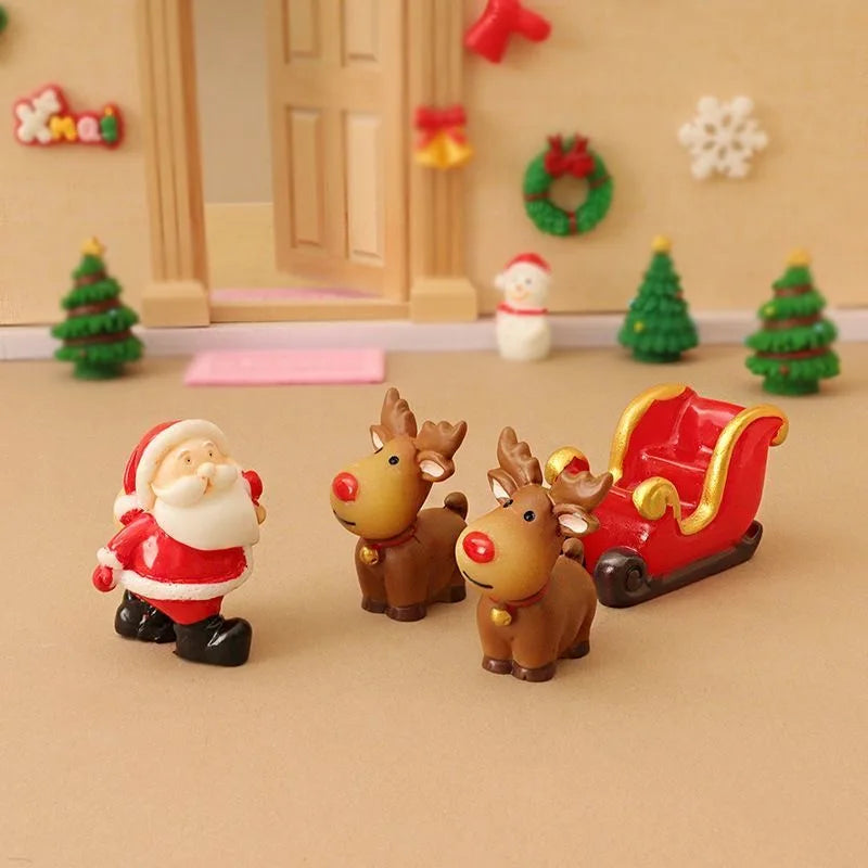4pcs Santa Claus Sled Resin Small Ornaments Home Decoration Dolls Office Desktop DIY Model Accessories Children's Christmas Gift