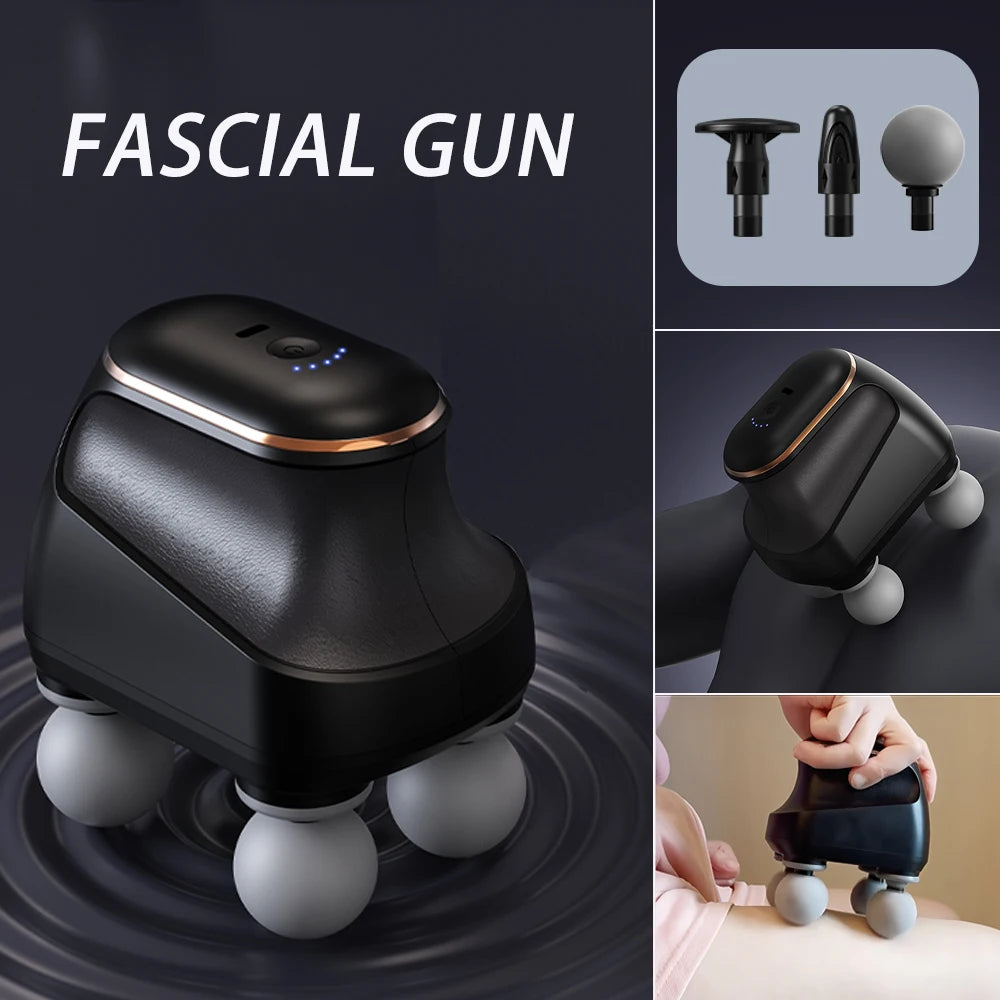Portable Fascia Gun Muscle Massager Gun Four-head High-Frequency Neck Shoulder Waist Massage Machine Professional Relax Fitness