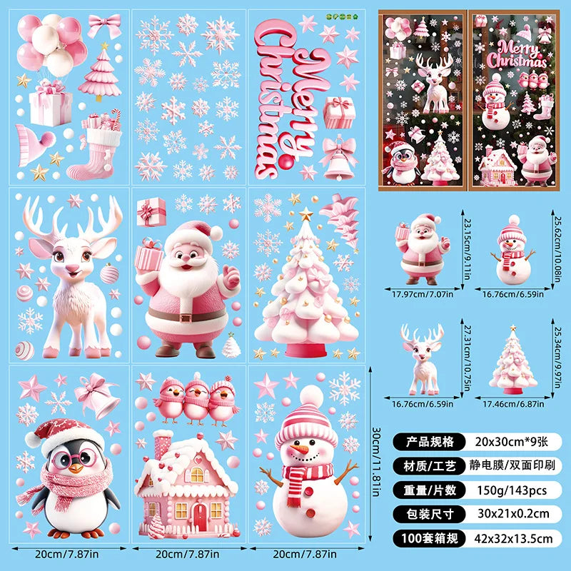 New White Christmas Sticker Santa Claus Christmas Static Sticker Shopping Mall Shop Window Background Decorative Window Sticker