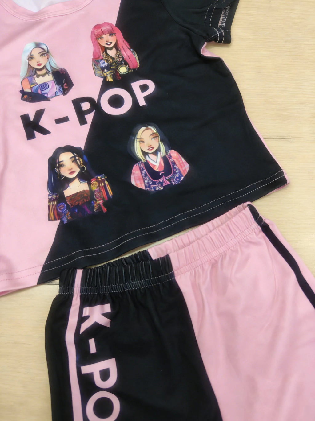 Pink-Black K-POP Set: Girl’s Idol-Style Trendy Outfit