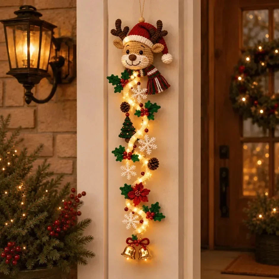 Glowing Christmas Door Hanger LED Handmade Crochet Santa Xmas Tree Bell Ornament Home Wall Front Door Navidad New Year Ornaments