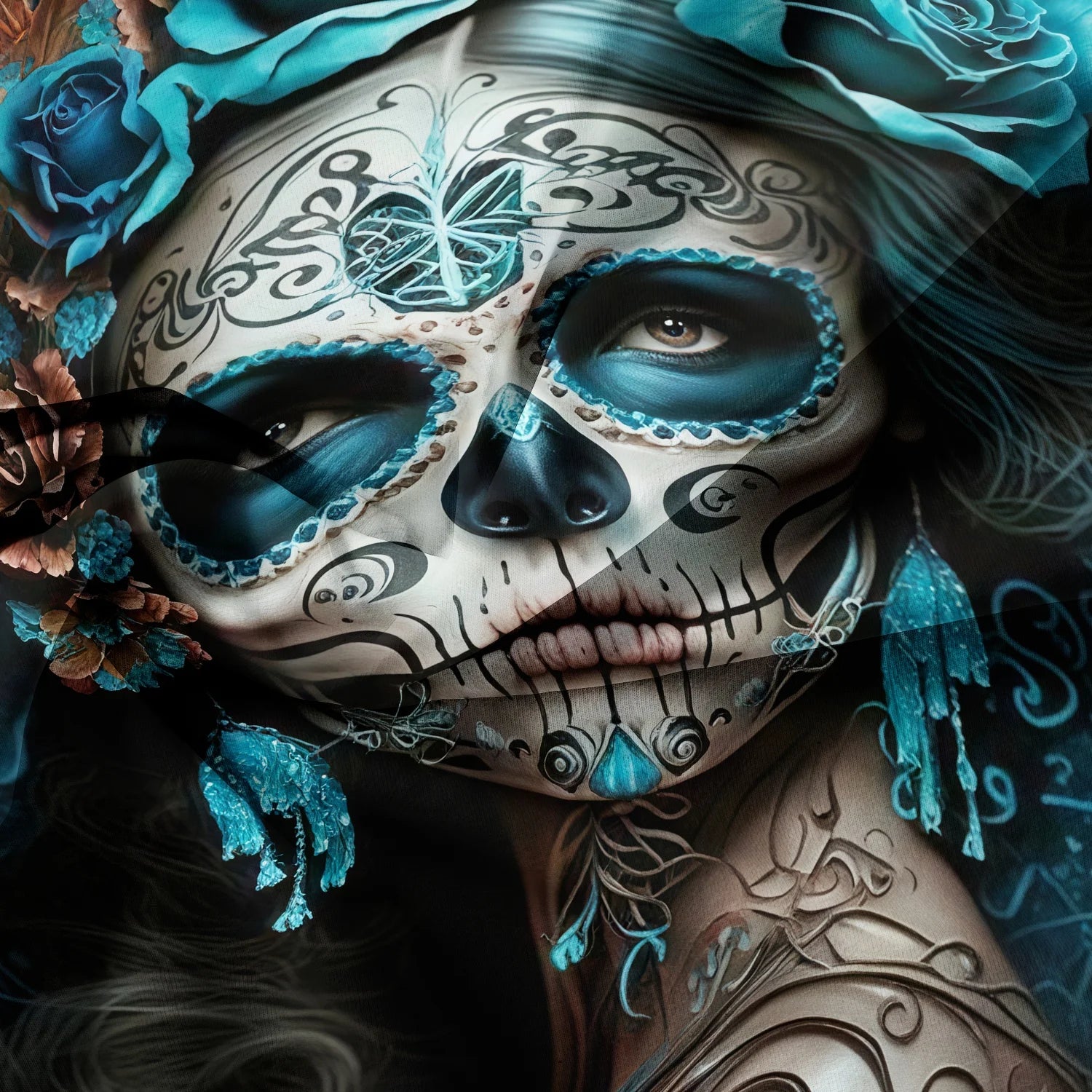 3Pcs Gothic Mexican Sugar Skull Woman Duvet Cover Bedding Set Floral & Skull Patterns - Ideal For Day Of The Dead Celebrations