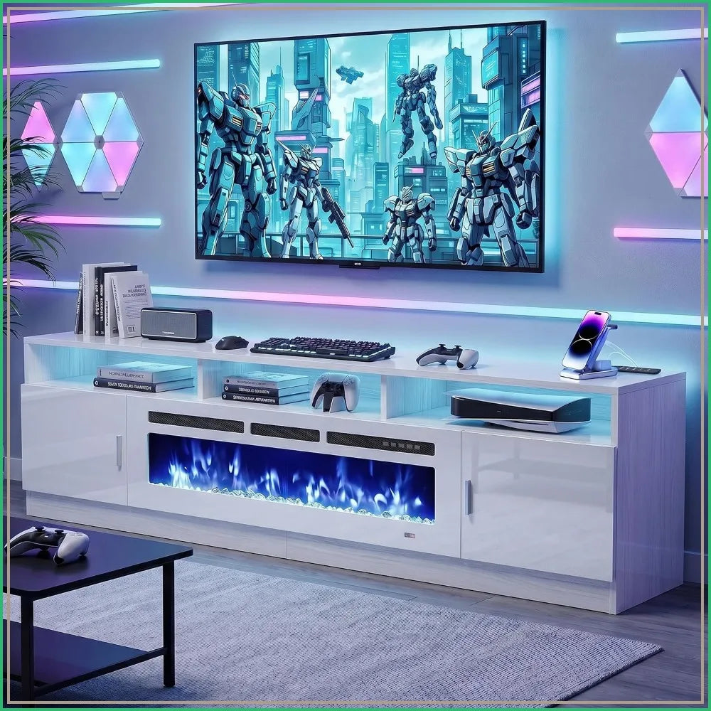 78" Electric Fireplace TV Stand with LED Lights & Storage for TVs up to 90"
