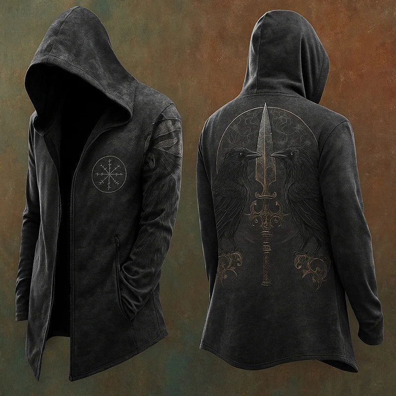 Streetwear Vintage Windbreaker Autumn Winter Men's Casual Long Sleeve Hooded Cardigan Tops Men Trendy Pattern Printed Outerwear
