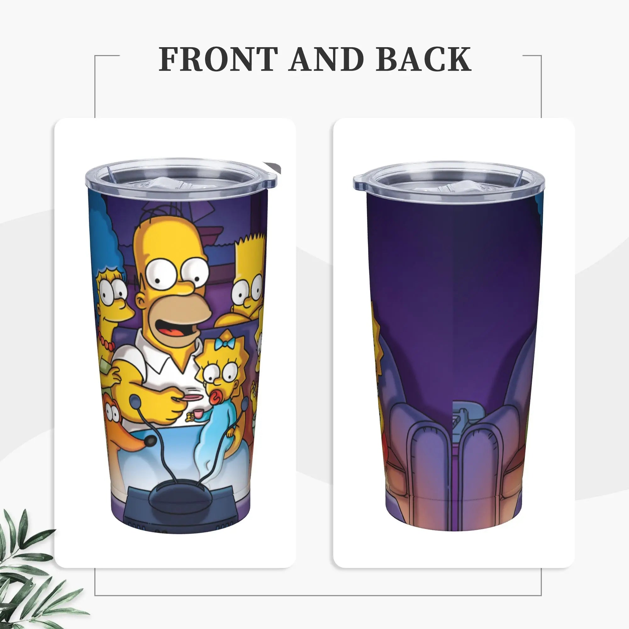 Simpsons Cartoon Tumbler Vacuum Insulated  Thermal Cup with Lid Straw Smoothie Tea Mugs Spill Proof