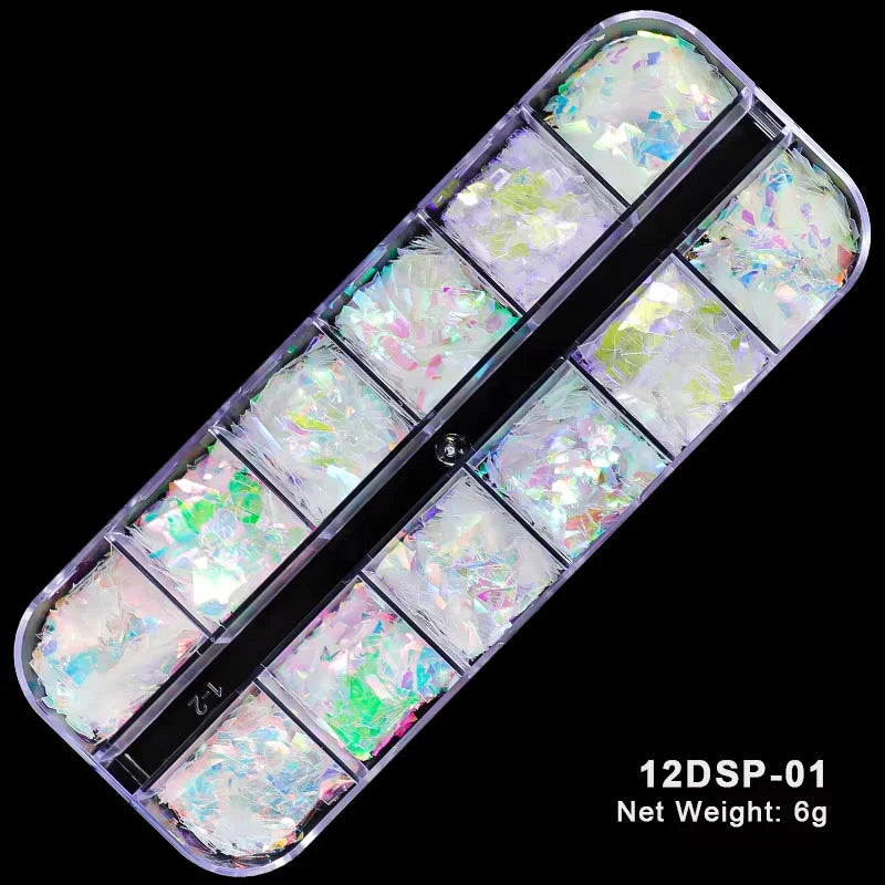 Holographic Sweet Love Heart Nail Art Glitter Sequins Shining Laser Fluorescence Star Butterfly 3D Nails Decorations Accessories