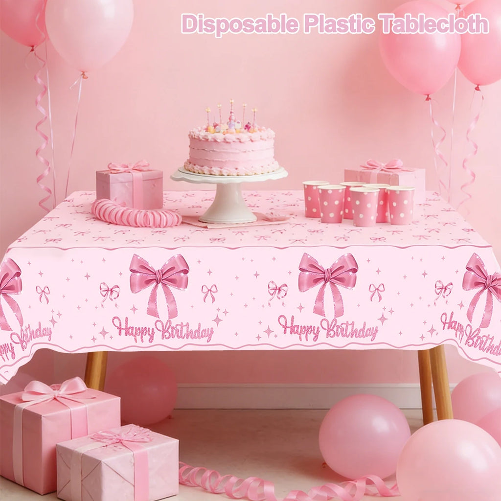 Pink Bow Tablecloth Birthday Party Decoration Favors Disposable Tablecloth Wedding 1st Birthday Party Supplies Table Decoration