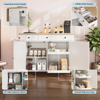 47.2 Inch Rolling Kitchen Island With Drop Leaf, Charging Station, Locking Wheels, Pull-Out Shelves, Drawers, Spice Rack & Storage