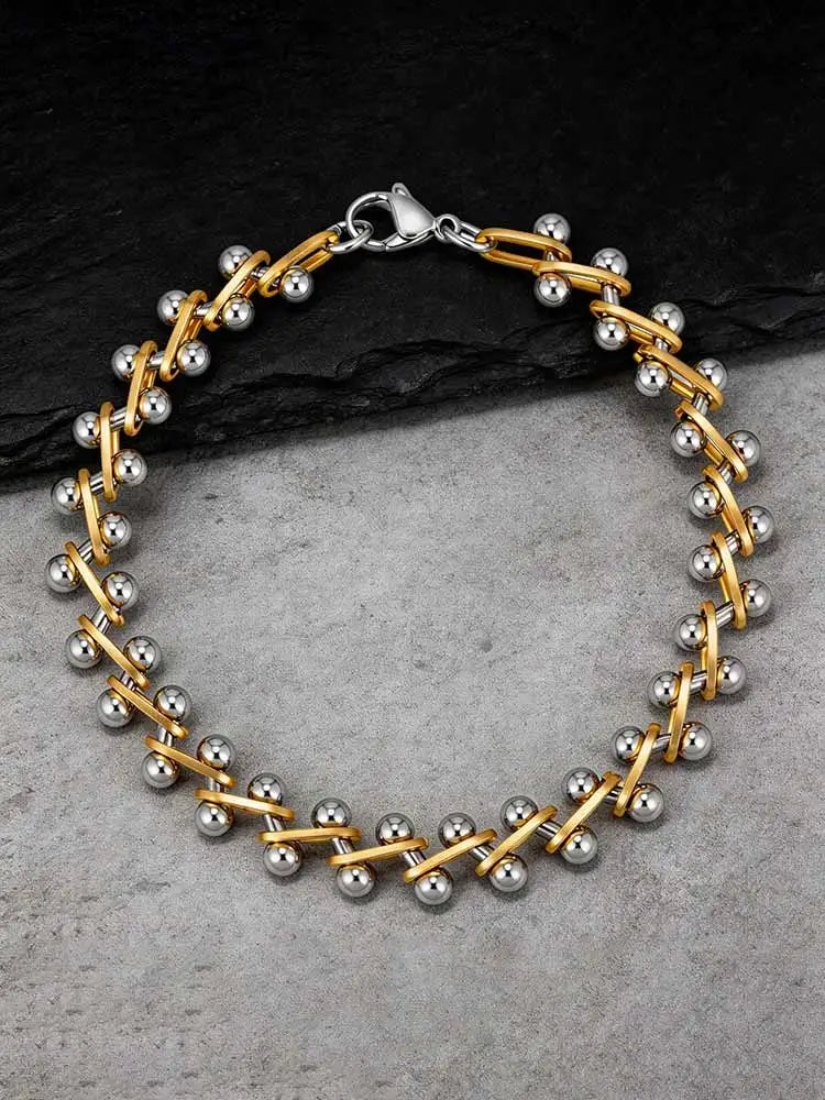 Beaded Bracelet for Women, Gold Silver Two Tone Stackable Minimalist Jewelry, Trendy Layered Bracelet Holiday Party Accessories