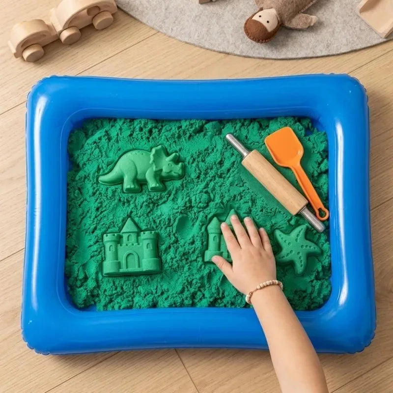 Blue Inflatable PVC Tray Reusable Cleaning Basin Kids Sensory Learning Activity Tray Sandbox for Play Sand,Water Fishing Games