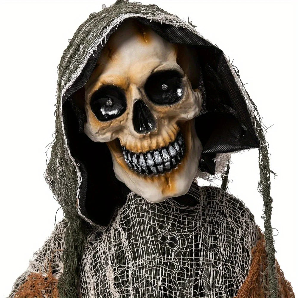 67''Halloween Decorations Outdoor Life Size Animatronics Grim Reaper with Chain Sound-Actived Party Decor with Creepy Sound Scary House Props for Garden Yard Lawn