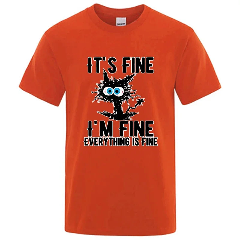 Men's High Quality T-shirt 100% Cotton Funny Cool Cat Printed T-shirt Casual Men's Short Sleeve T-shirt for Men T-Shirt Male Top