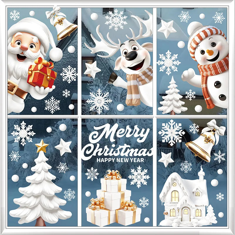 New White Christmas Sticker Santa Claus Christmas Static Sticker Shopping Mall Shop Window Background Decorative Window Sticker