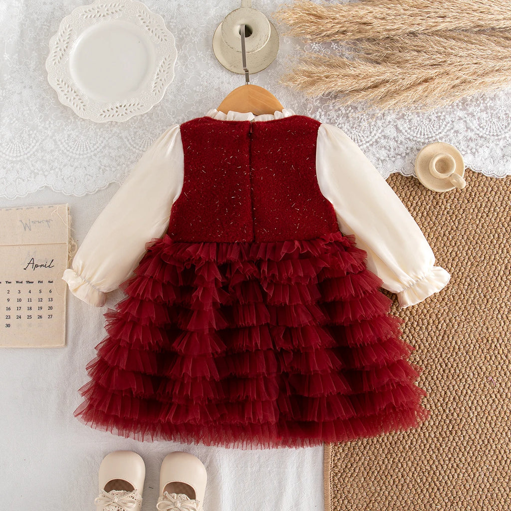New Autumn And Winter Thick And Warm Baby Girl Dress, Sweet Red Bow Children'S Clothing For Babies Aged 9 Months To 3 Years Old
