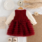 New Autumn And Winter Thick And Warm Baby Girl Dress, Sweet Red Bow Children'S Clothing For Babies Aged 9 Months To 3 Years Old