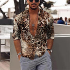 Fashion Leopard Men's Shirt Tops Sapphire Purple Gray Casual Outdoor Spring Summer High Quality Material Plus Size