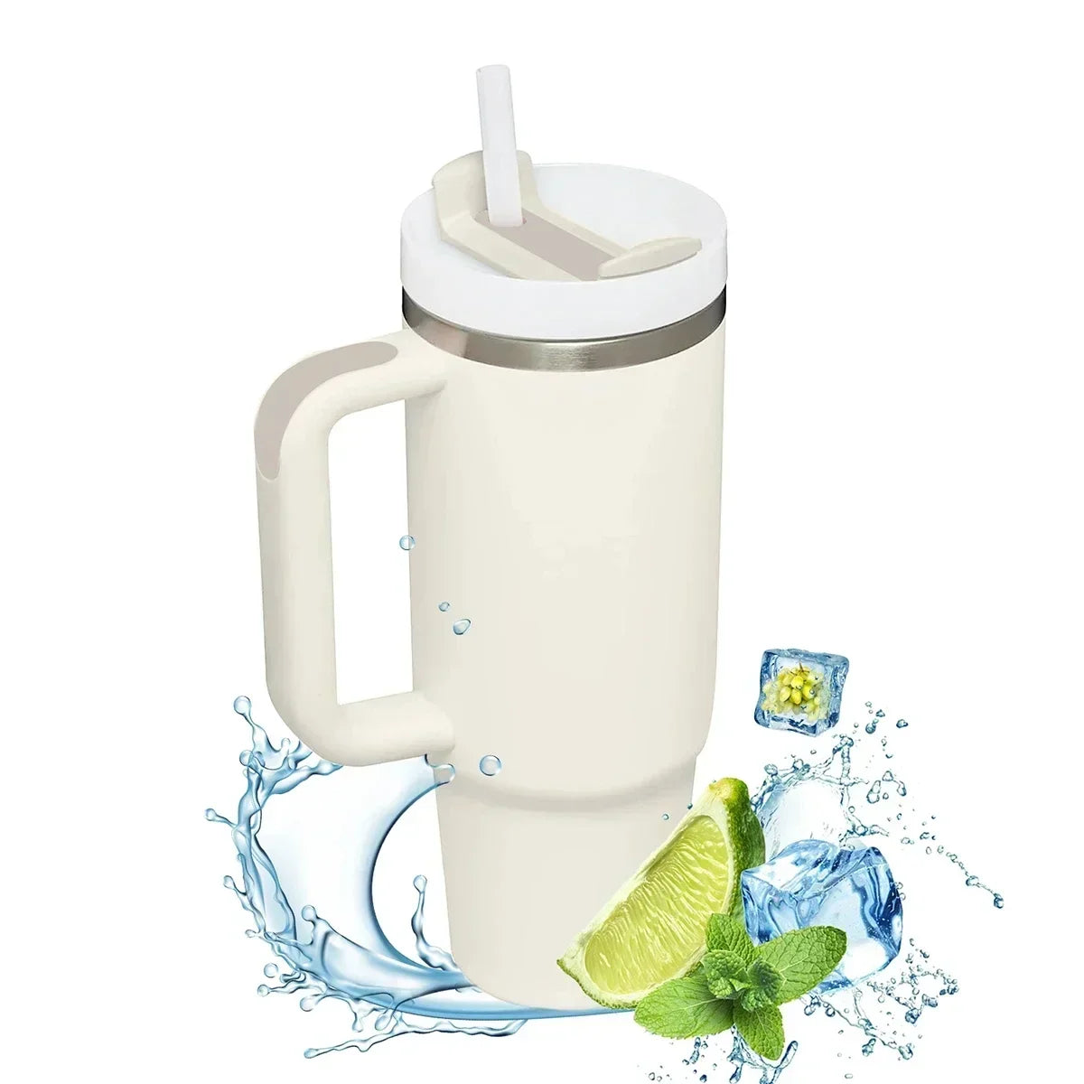 40oz Insulated Tumbler With Handle Straw 2.0 Vacuum Stainless Steel Thermal Mug For Coffee Tea Hot Cold Car Travel Cup Leakproof