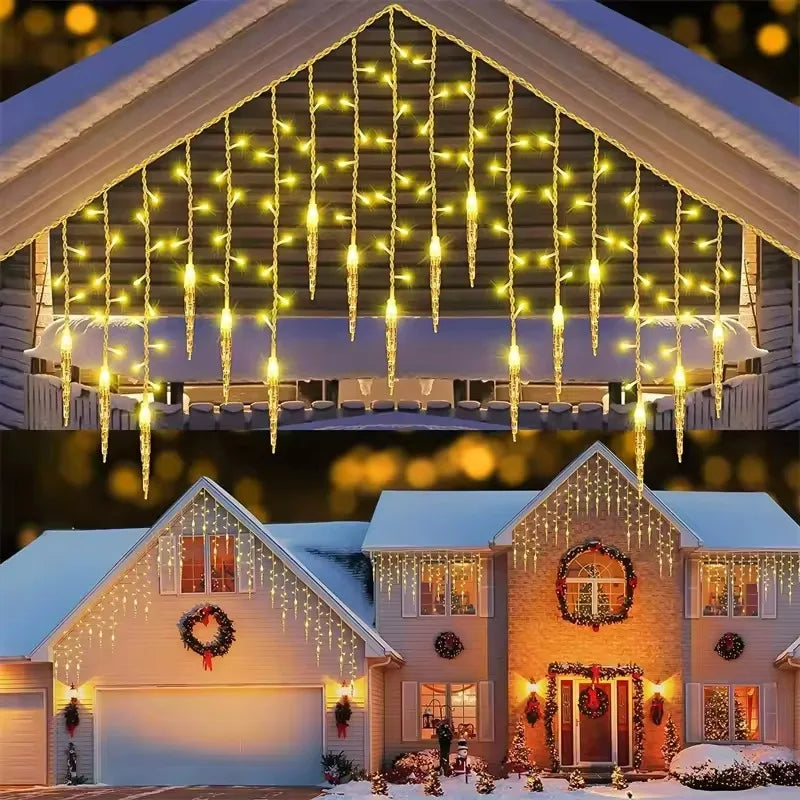 LED Solar   Icicle Curtain String Lights Droop Outdoor Garden Wedding Light New Year Droop 0.5M 0.6M 0.7M Christmas Decoration
