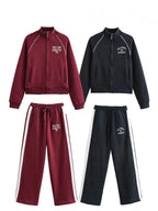 HH Women's Pant 2-Piece Set Female Fashion Versatile Printed Velvet Zip Jacket+Commuting Elastic Waist Belted Casual Pants