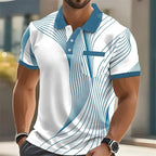 Fashionable summer short-sleeved men's polo shirt with 3d printed stripes, men's lapel, high-quality men's shirt, casual wear