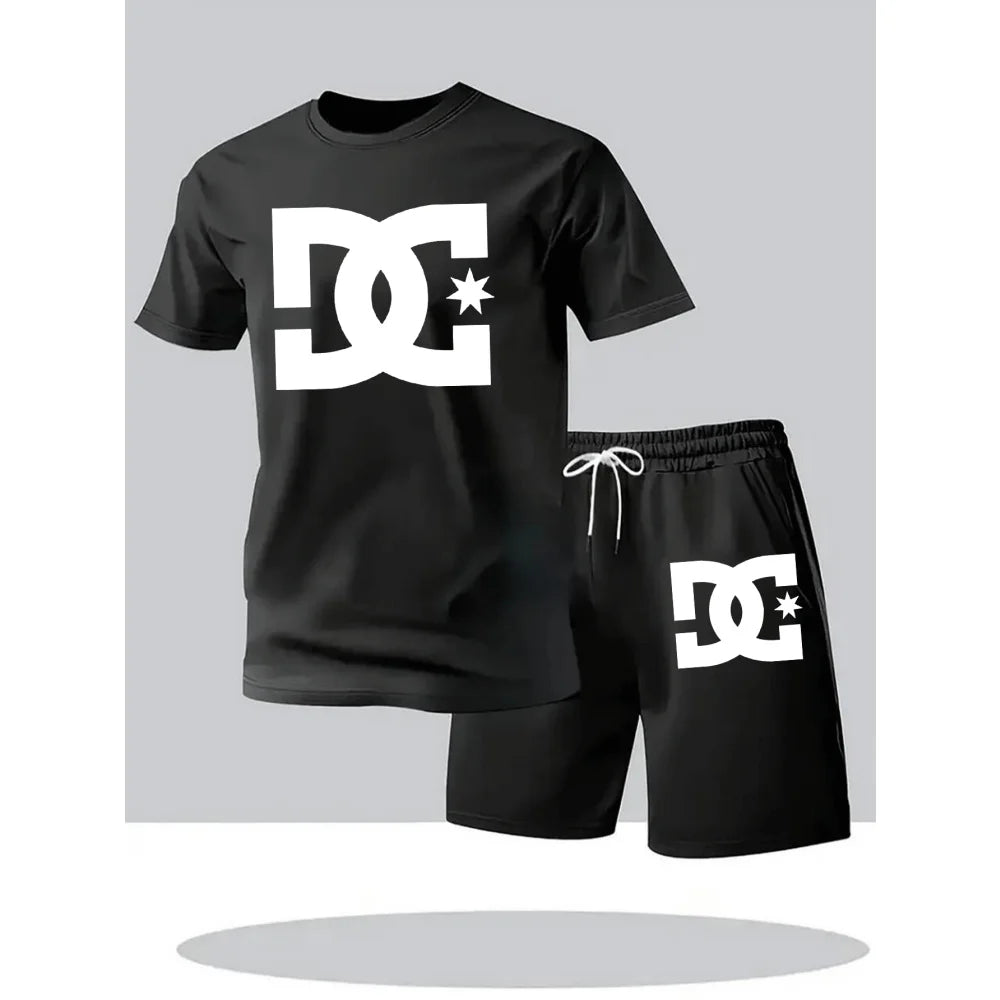 2026 Summer Men's Outdoor Leisure Sports Jogging Fitness Quick-Dry Set - Round Neck Short-Sleeved T-shirt and Shorts 2-Piece Set
