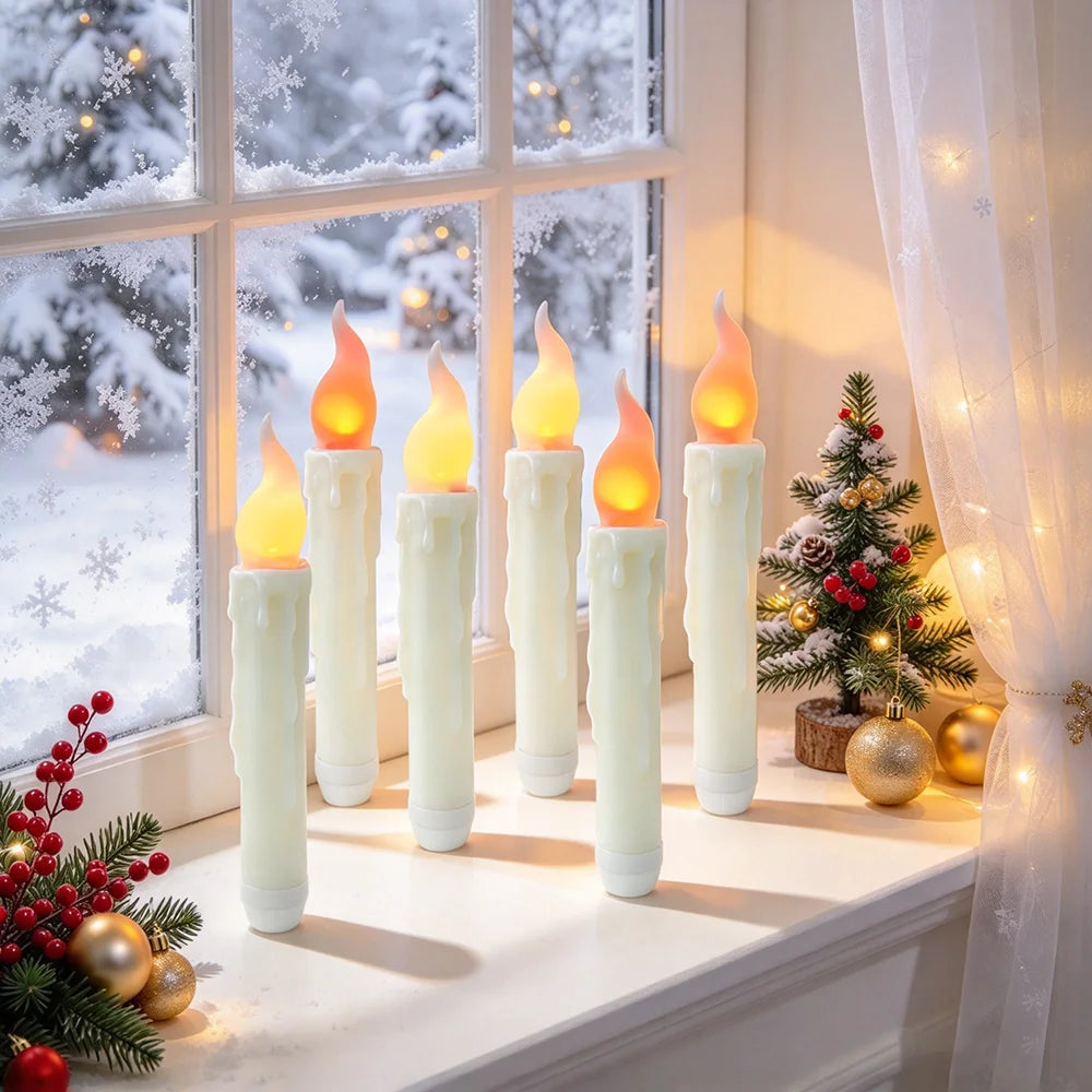 6pcs LED Taper Candle Lights, Flameless Floating Candles Battery Operated Window Candles for Christmas Wedding Birthday Party