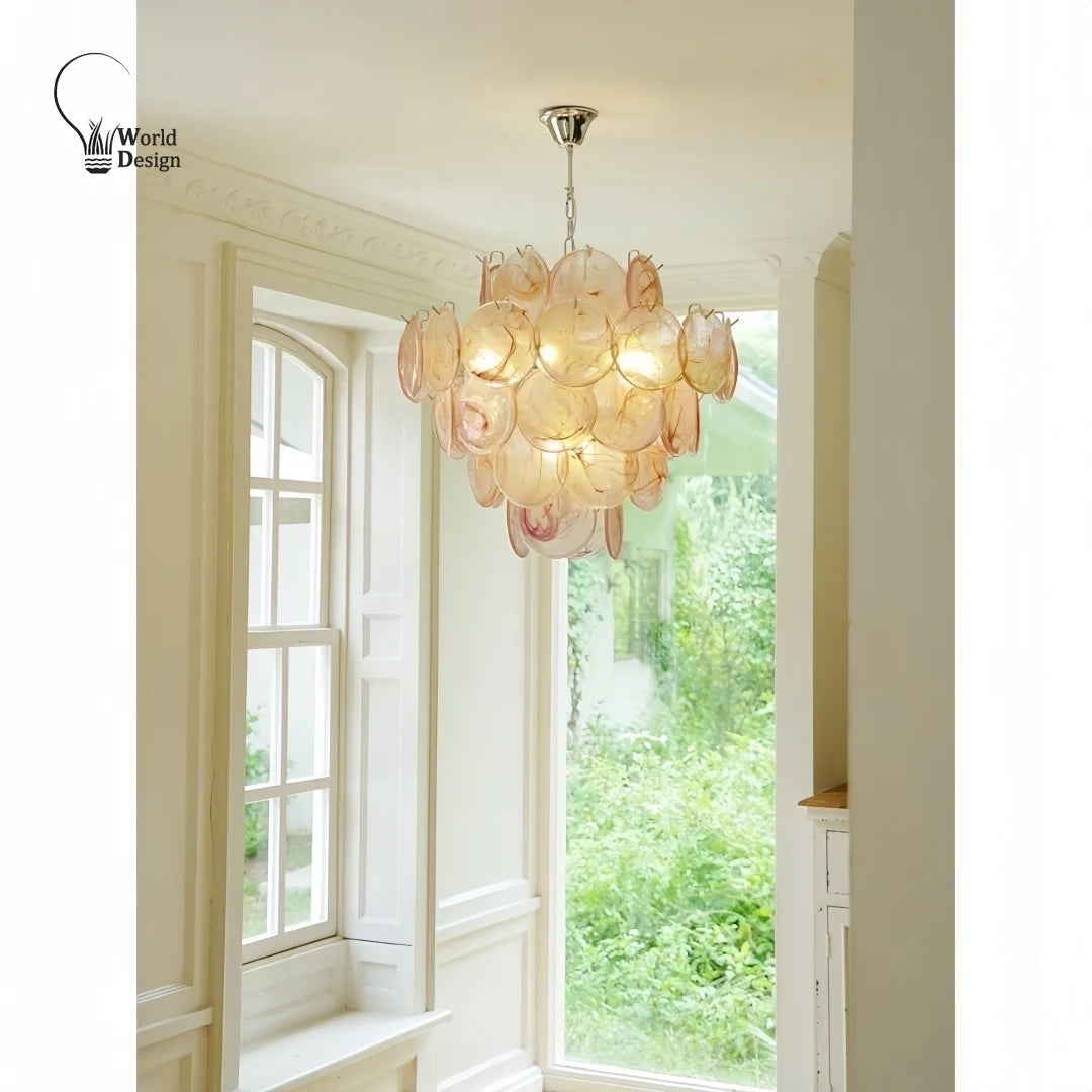 Italy Murano Pink Glass Chandeliers for Dining Living Room Vintage Glass Pendant Lights Chandeliers for Bedroom Kitchen Island