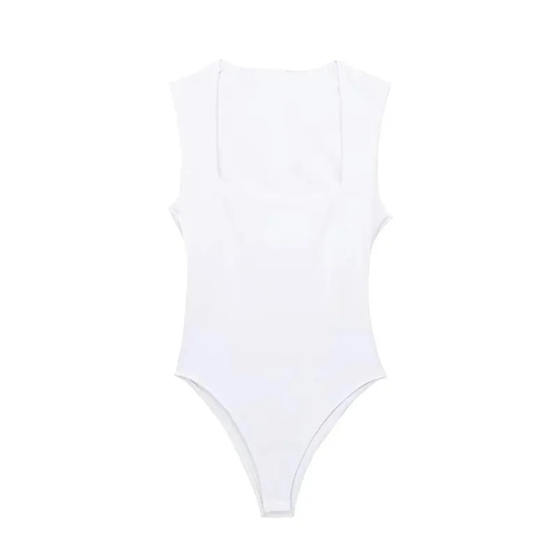 MUJER Woman Black Body Sleeveless Bodysuit Women Square Neck Sexy Lingerie For Women Body Wide Straps Bodycon Summer 2025 Tops