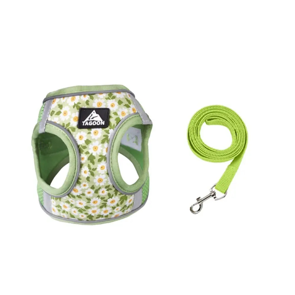 Cat Accessories Floral Pet Harness Anti Escape Meash Cat Chest Strap Adjustable No Pull Dog Leash Set Small Dogs