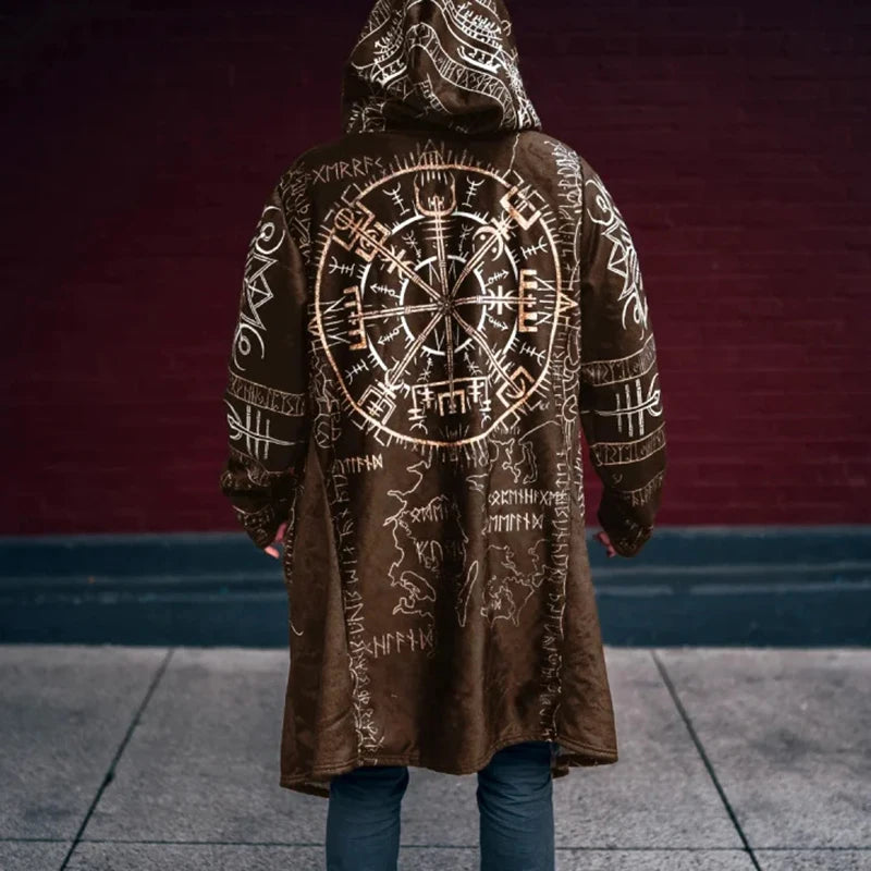 Vintage Goth Printed Hooded Coats Mens Fall Winter New Casual Loose Long Sleeve Long Cardigan Tops Men Fashionable Jacket Coat