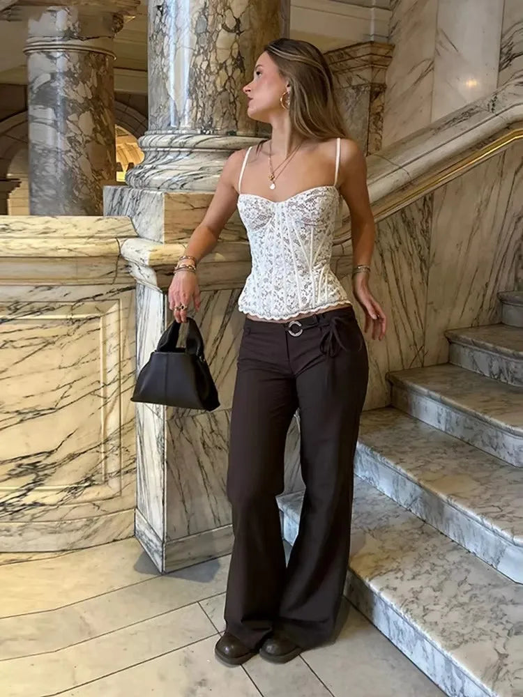 Y2K Sexy Slim Lace Corset Vest Women's New Fashion Slim Fit Sleeveless Tanks Fishbone Waist Lace Up Summer Sexy Sleeveless Camis