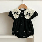 2025 New Summer Newborn Baby Girl Romper 0-24M Baby Girl Clothing Lace Collar Cotton Embroidery Bow Toddler Baby Girls Jumpsuit